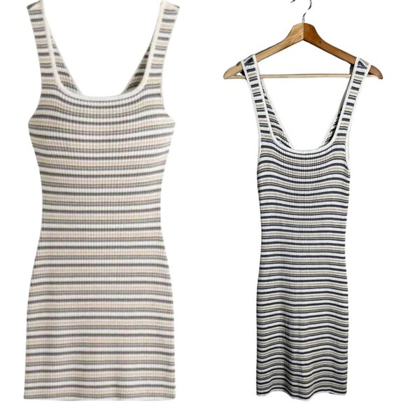 Abercrombie & Fitch Striped Knit Bodycon Mini Dress Women Large Reversible NWOT - Picture 1 of 13